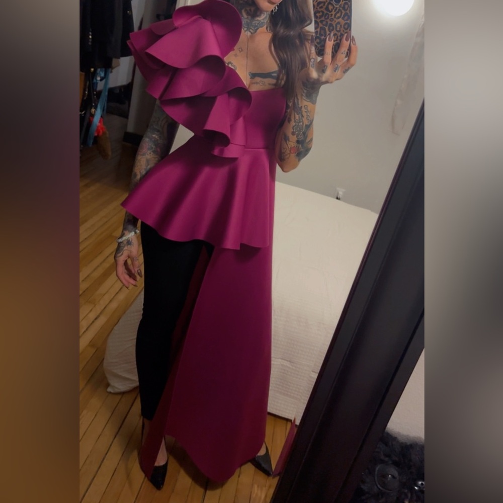 Fashion Nova Asymmetrical Magenta Ruffle Top